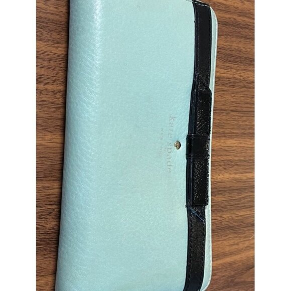 Kate Spade Wallet OS Green Leather Black Bow Zip Around Metallic Preppy Retro 80 - Picture 10 of 15